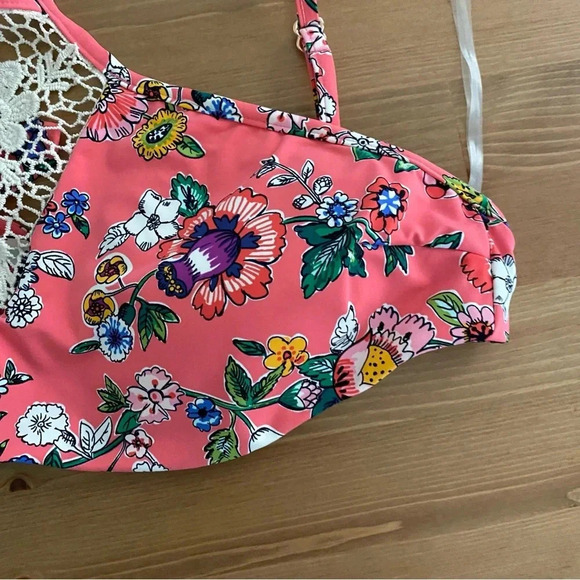 Vera Bradley Coral Floral Print Harper High-Neck Reversible Bikini Top L 12-14 - Picture 5 of 16